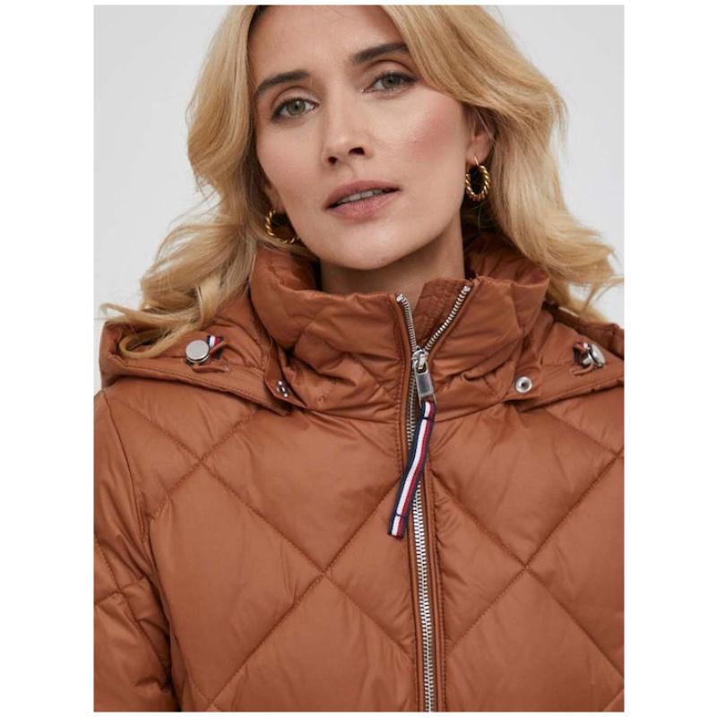 TOMMY HILFIGER Elevated belted quilted coat-natural cognac